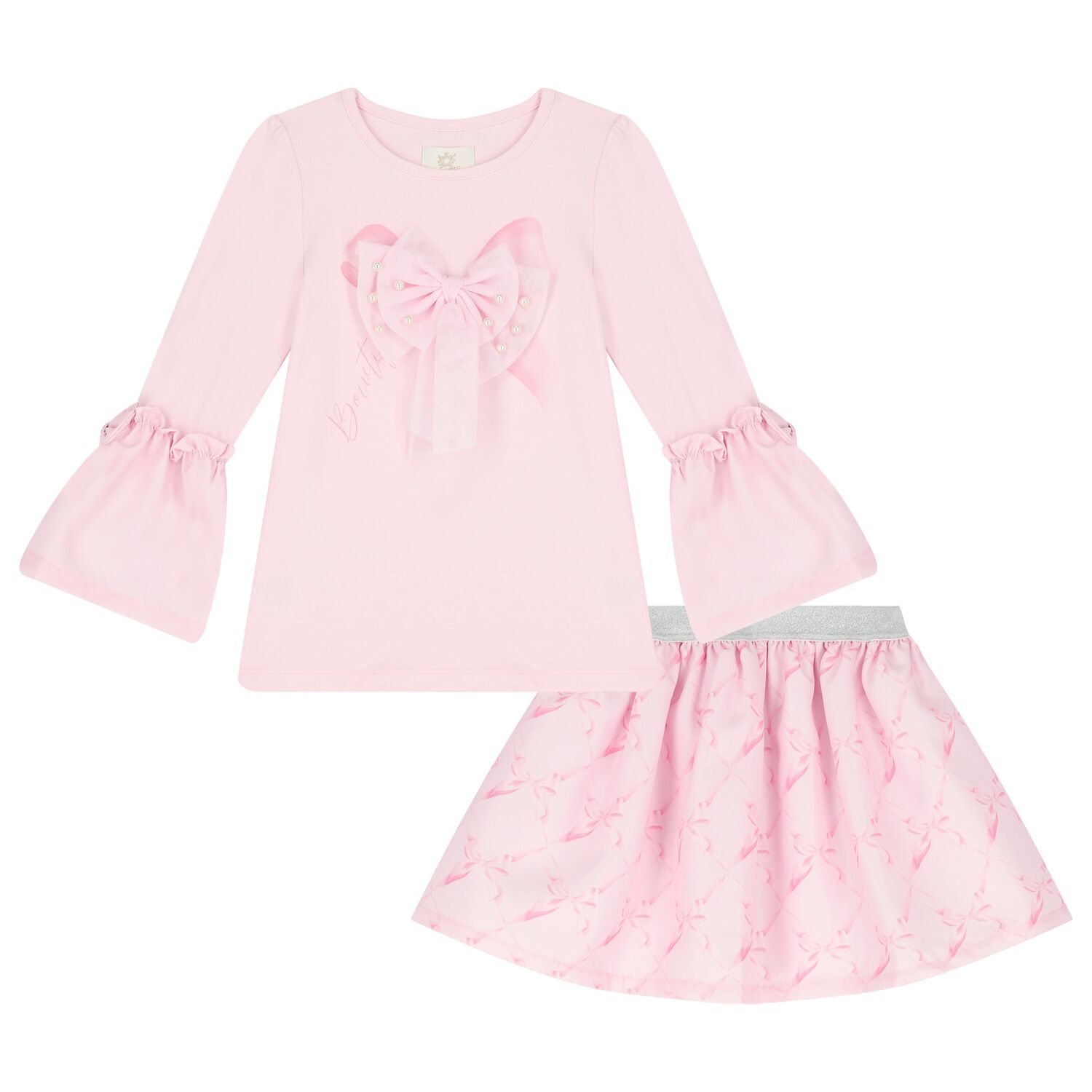 Girls Pink Logo Bow Skirt Set, 1, hi-res image number null