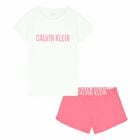 Girls White & Pink Top & Shorts Set, 1, hi-res