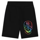 Boys Black Skull Logo Shorts, 1, hi-res