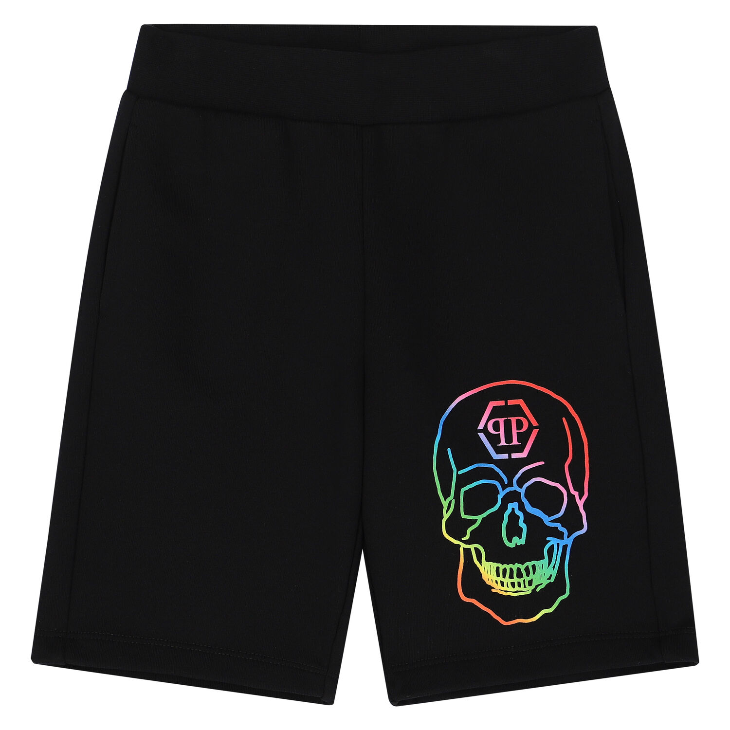 Boys Black Skull Logo Shorts, 1, hi-res