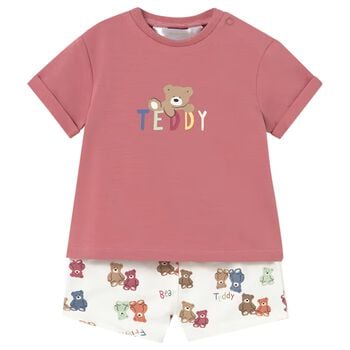Baby Boys Orange & Ivory Teddy Bear Shorts Set