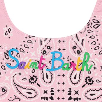 Girls Pink Paisley Logo Swimsuit