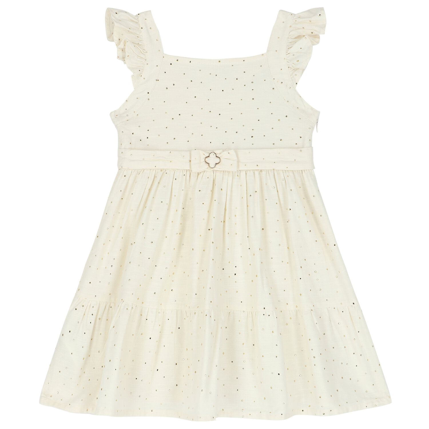 Girls Ivory & Gold Dress, 1, hi-res
