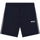 Younger Boys Navy Blue Logo Shorts, 1, hi-res