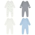 Baby Boys White & Blue Babygrows ( 4 Pack ), 5, hi-res