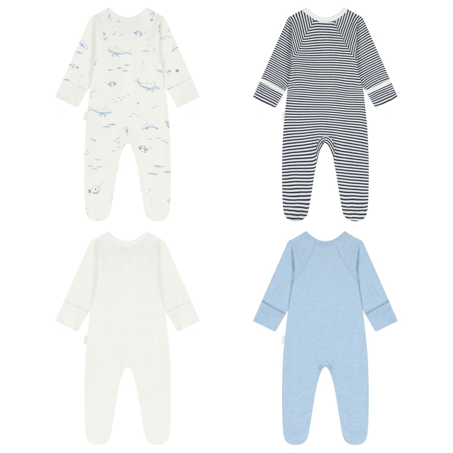 Baby Boys White & Blue Babygrows ( 4 Pack ), 5, hi-res