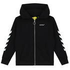 Black Logo Hooded Zip Up Top, 1, hi-res