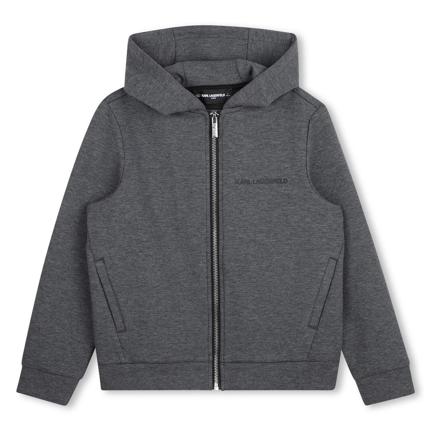 Boys Grey Logo Hooded Zip Up Top, 1, hi-res