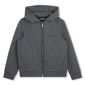 Boys Grey Logo Hooded Zip Up Top