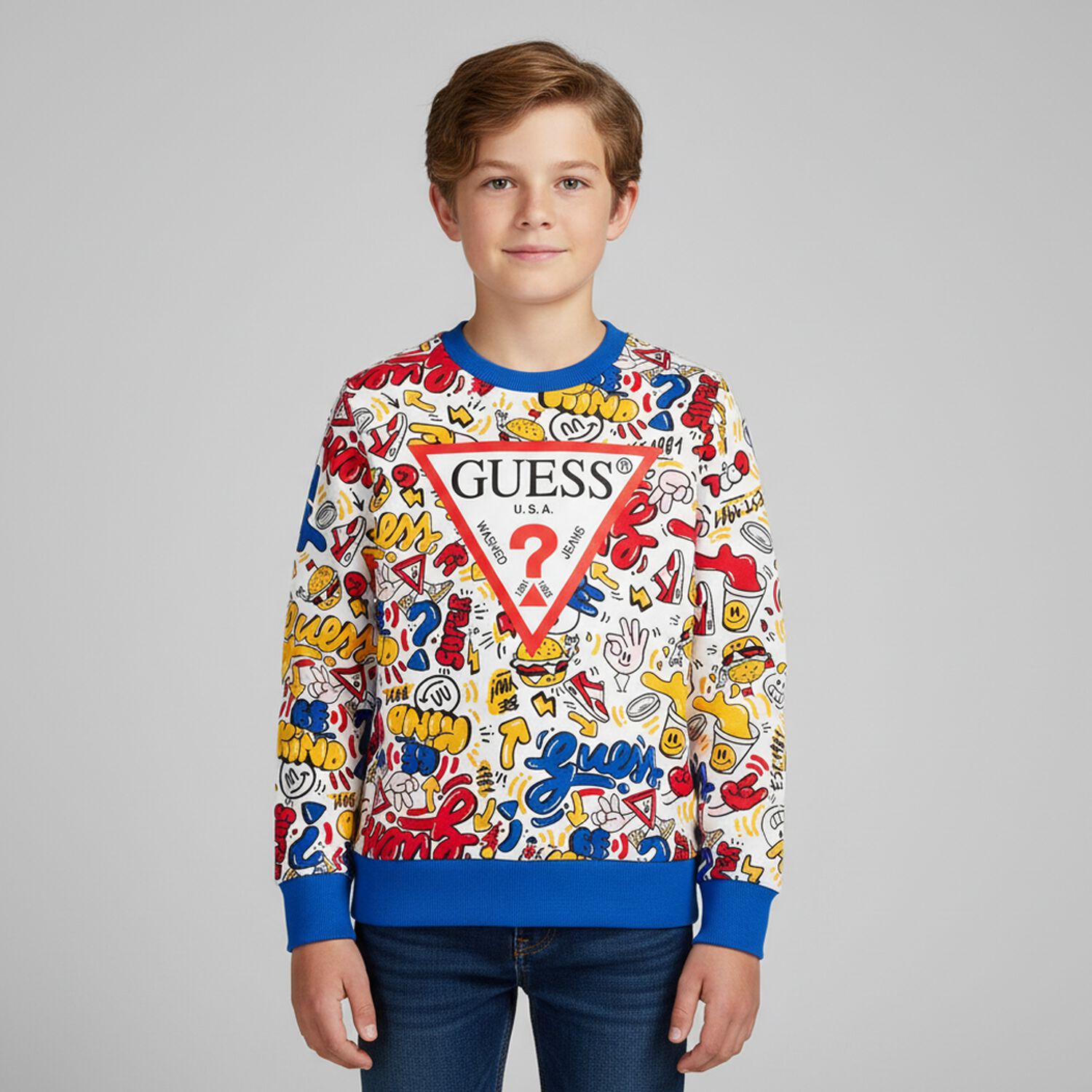 Boys White Logo Sweatshirt, 2, hi-res image number null