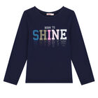 Girls Navy Logo Long Sleeve Top, 2, hi-res