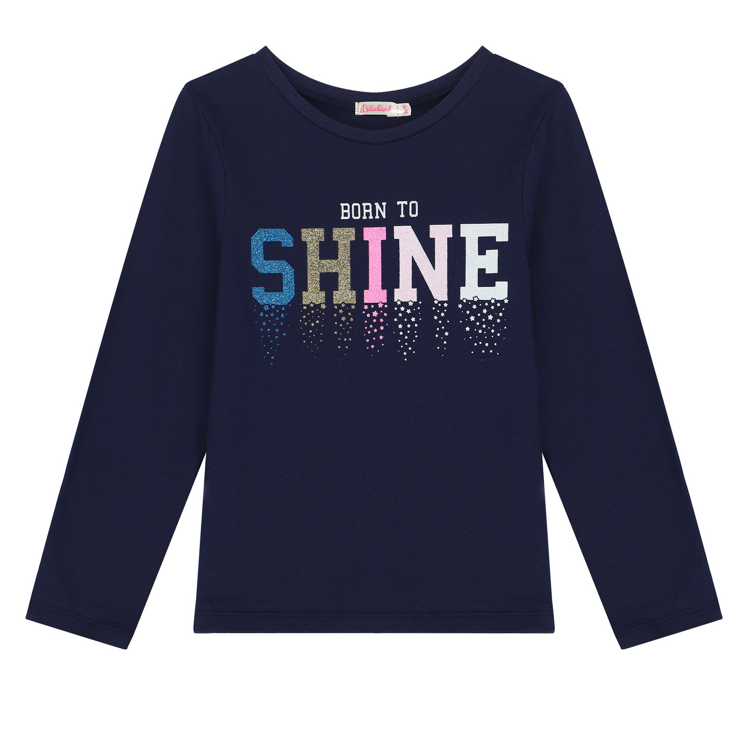Girls Navy Logo Long Sleeve Top, 2, hi-res