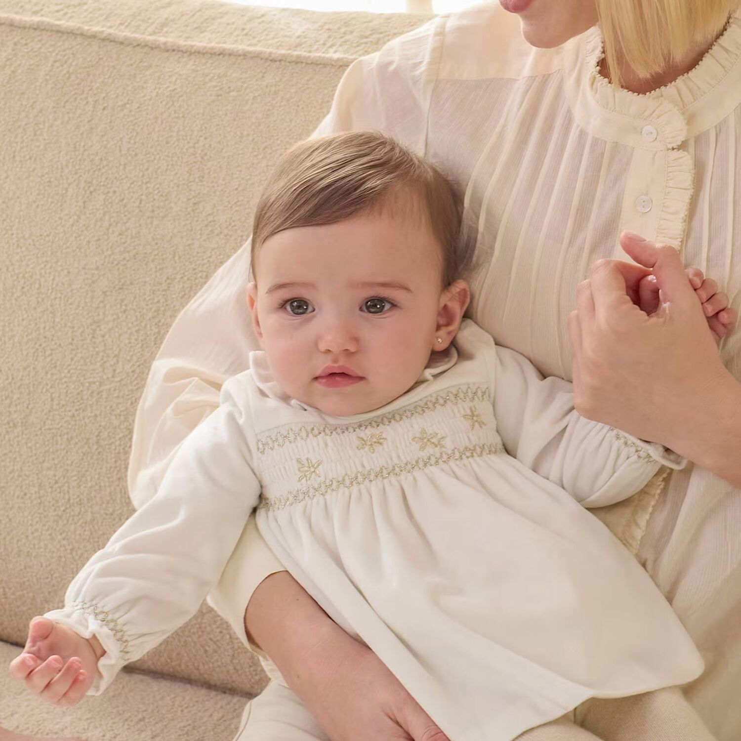 Baby Girls Ivory Embroidered Dress, 2, hi-res