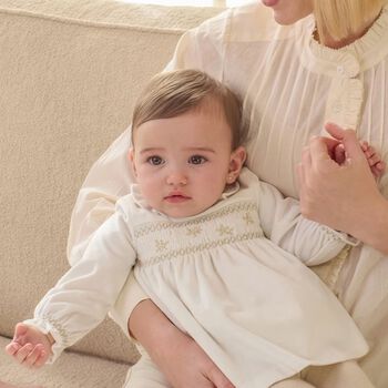 Baby Girls Ivory Embroidered Dress
