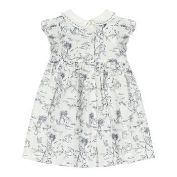 Baby Girls White & Navy Blue Smocked Dress