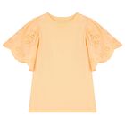 Girls Orange Broderie Anglaise Top, 1, hi-res