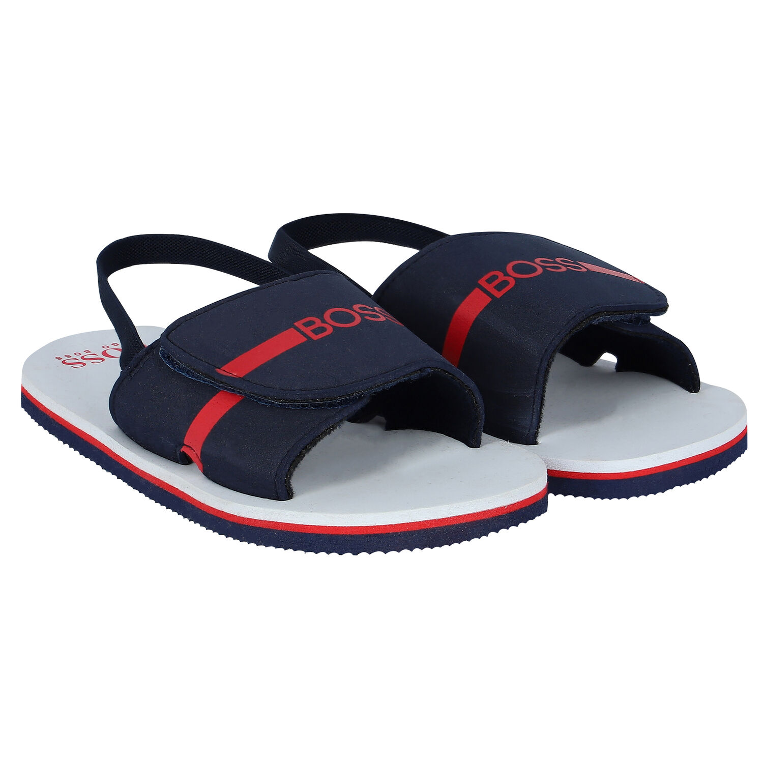 Younger Boys Navy Blue Logo Sandals, 3, hi-res