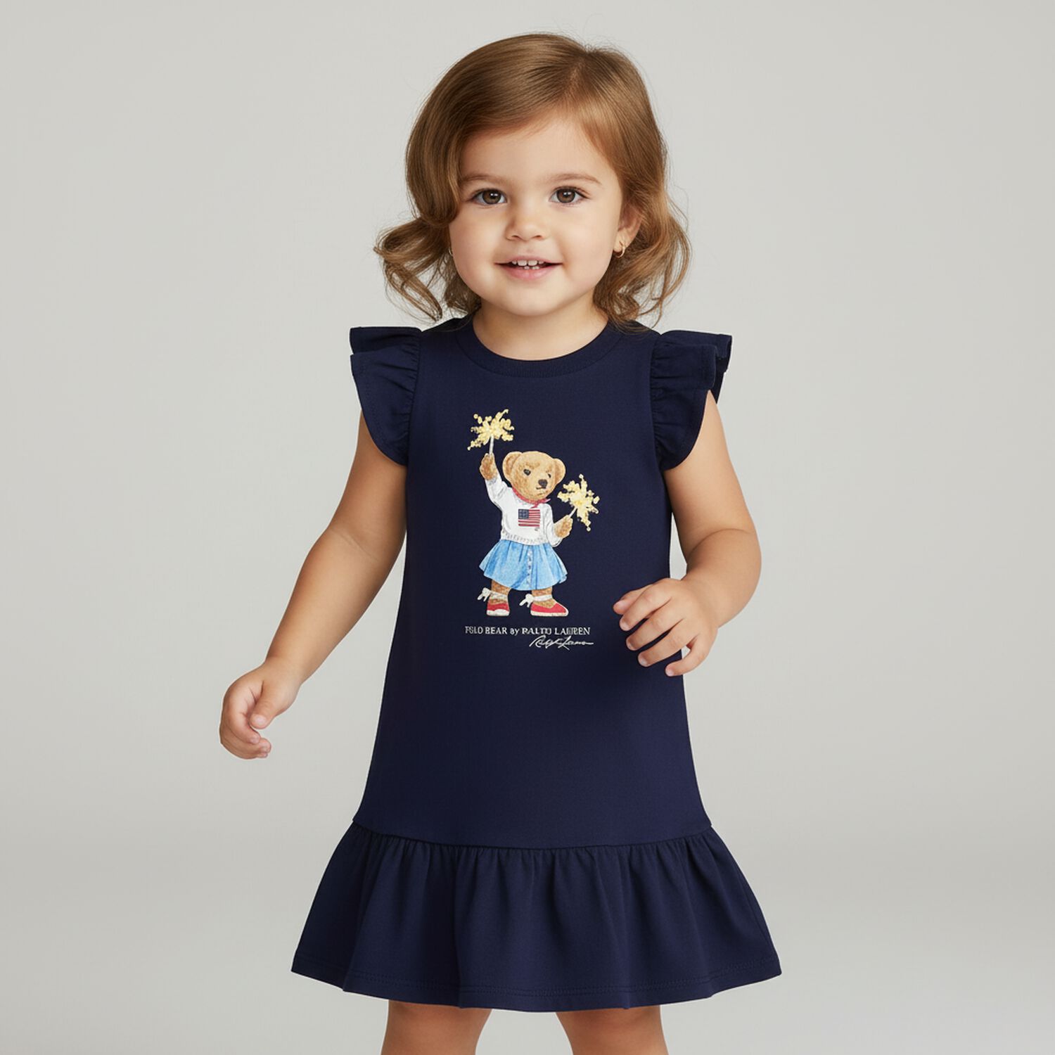 Baby Girls Navy Blue Polo Bear Dress Set, 1, hi-res