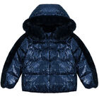 Girls Navy Sequin Hooded Jacket, 1, hi-res
