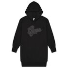 Girls Black Embellished Logo Hooded Dress, 2, hi-res