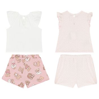 Baby Girls Pink & White Bear Shorts Set ( 2-Pack )