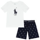 Boys White & Navy Blue Logo Pyjamas, 1, hi-res