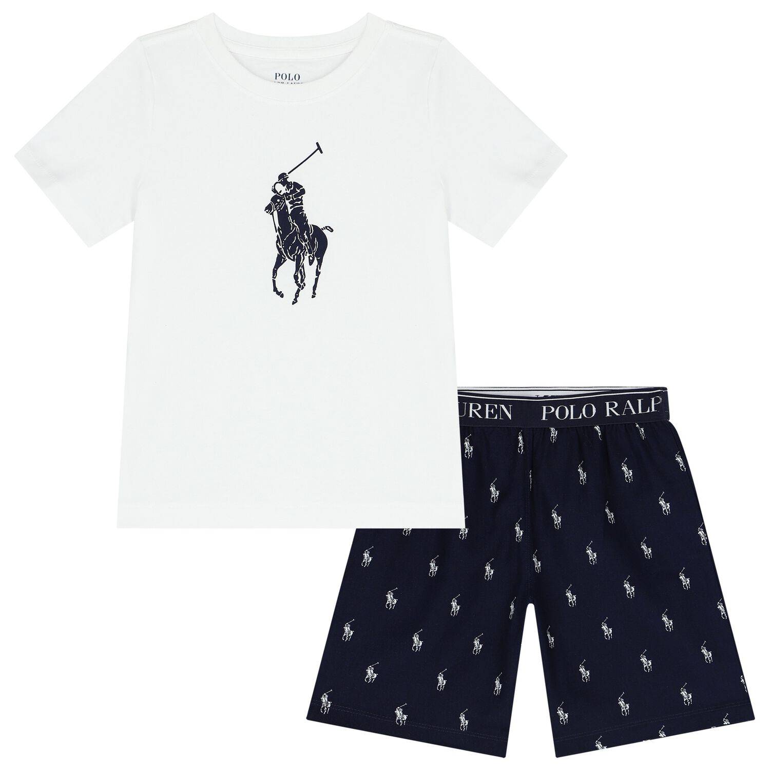 Boys White & Navy Blue Logo Pyjamas, 1, hi-res