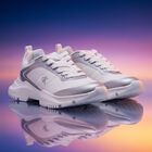 White & Silver Logo Trainers, 1, hi-res