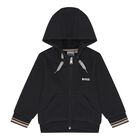 Younger Boys Black Logo Hooded Zip Up Top, 1, hi-res