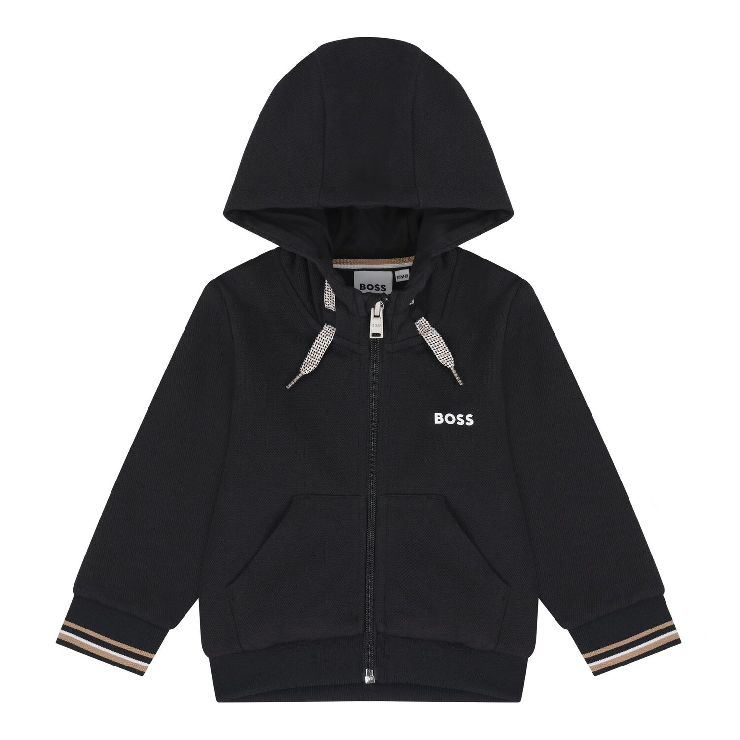 Younger Boys Black Logo Hooded Zip Up Top, 1, hi-res image number null