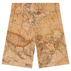 Boys Beige Geo Map Shorts, 1, hi-res