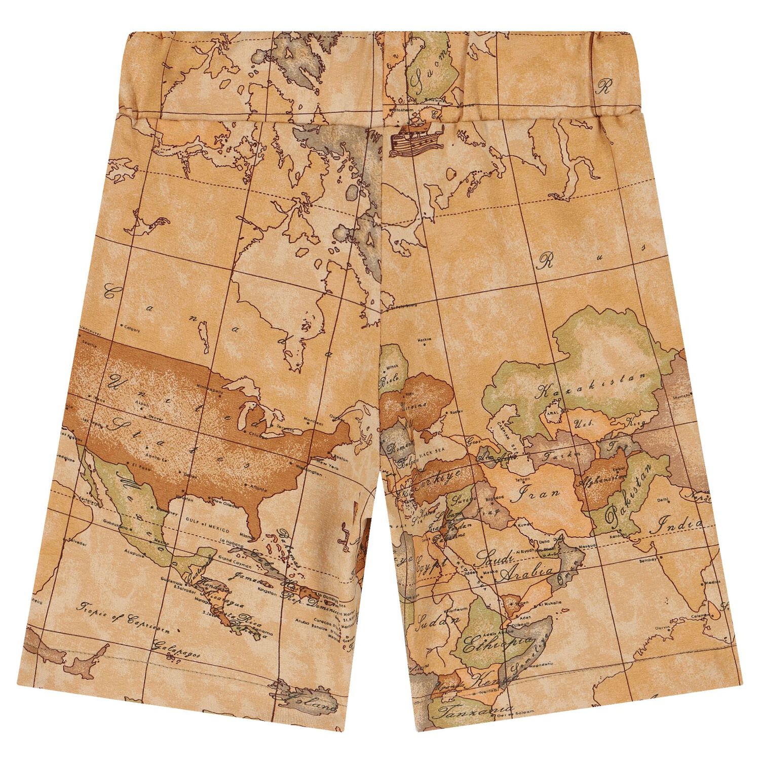 Boys Beige Geo Map Shorts, 1, hi-res image number null