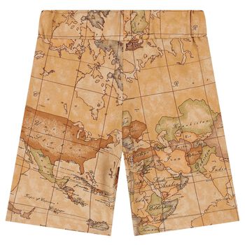 Boys Beige Geo Map Shorts