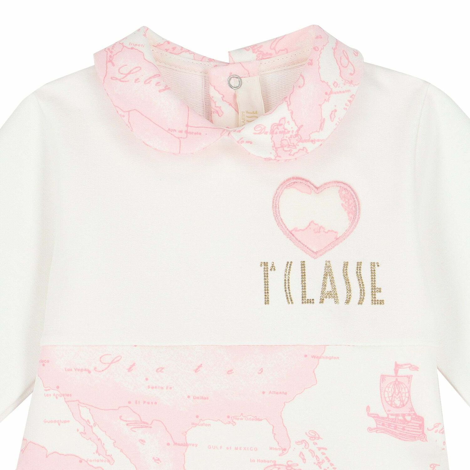 Girls Pink & Ivory Geo Map Babygrow, 1, hi-res image number null