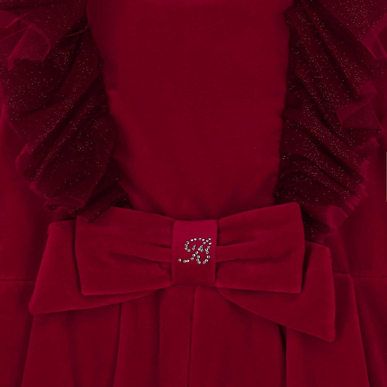 Girls Red Velvet Bow Dress, 1, hi-res