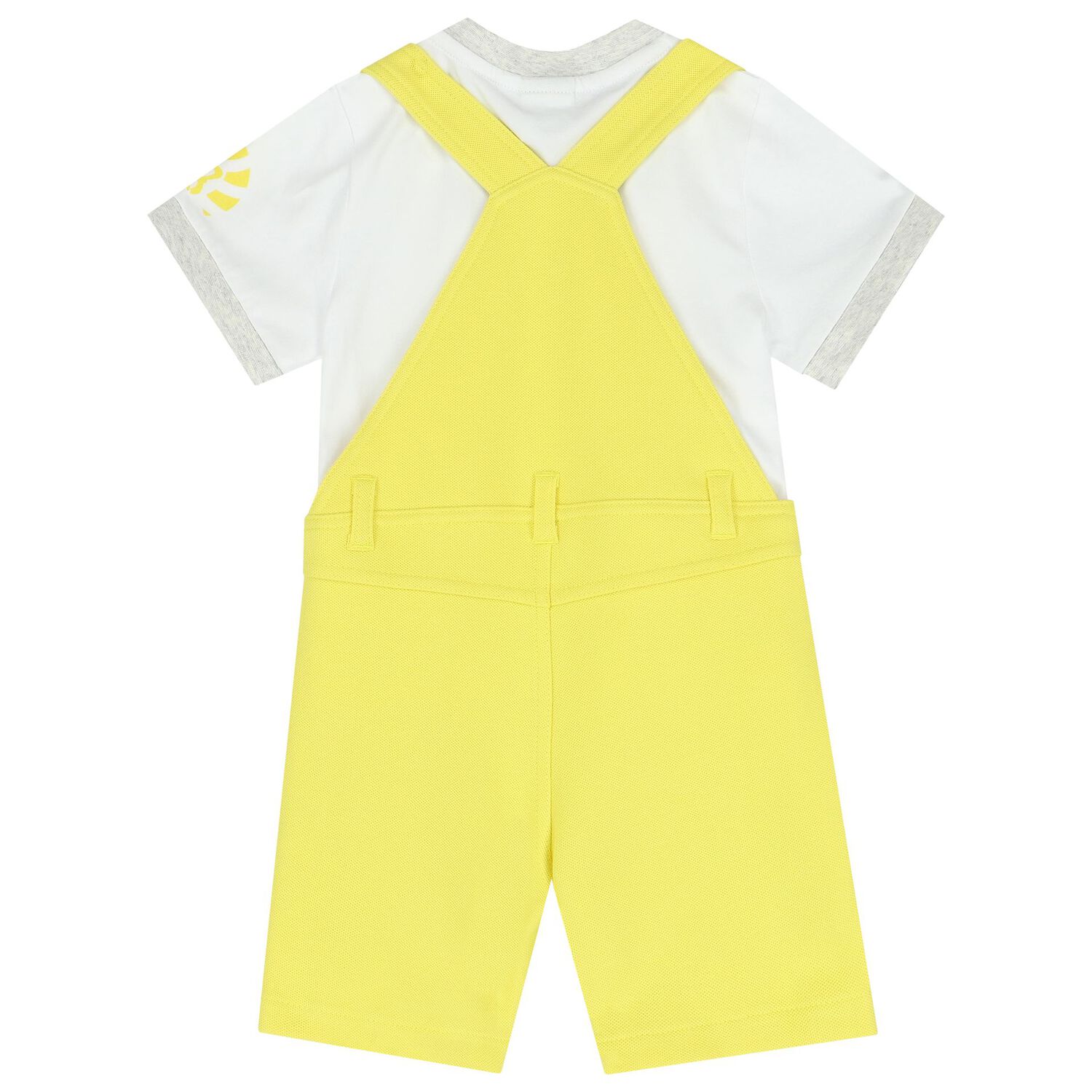 Baby Boys White & Yellow Logo Dungaree Set, 1, hi-res