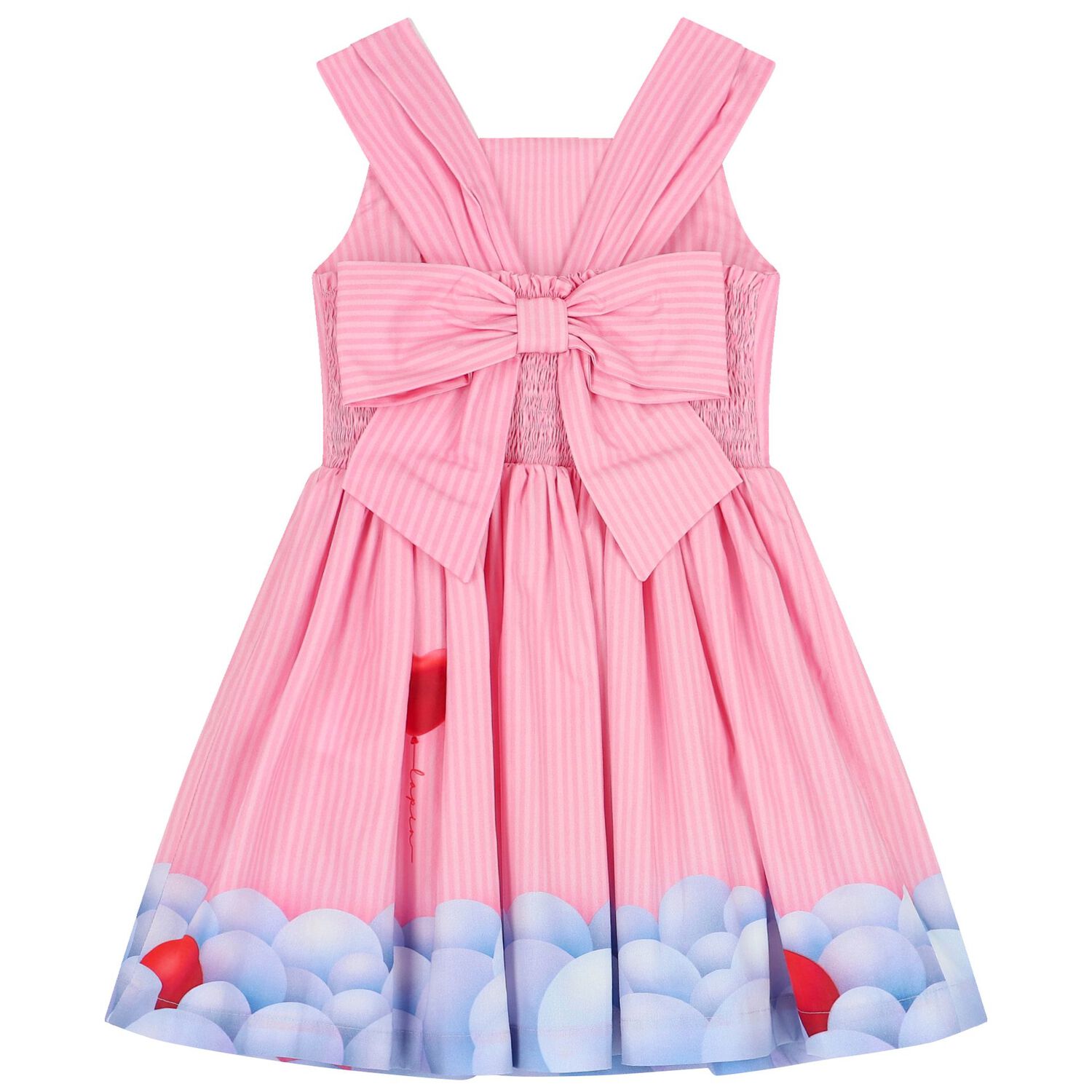 Girls Pink Striped Bow Dress, 1, hi-res