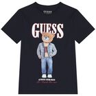 Boys Navy Blue Teddy Bear Logo T-Shirt, 4, hi-res