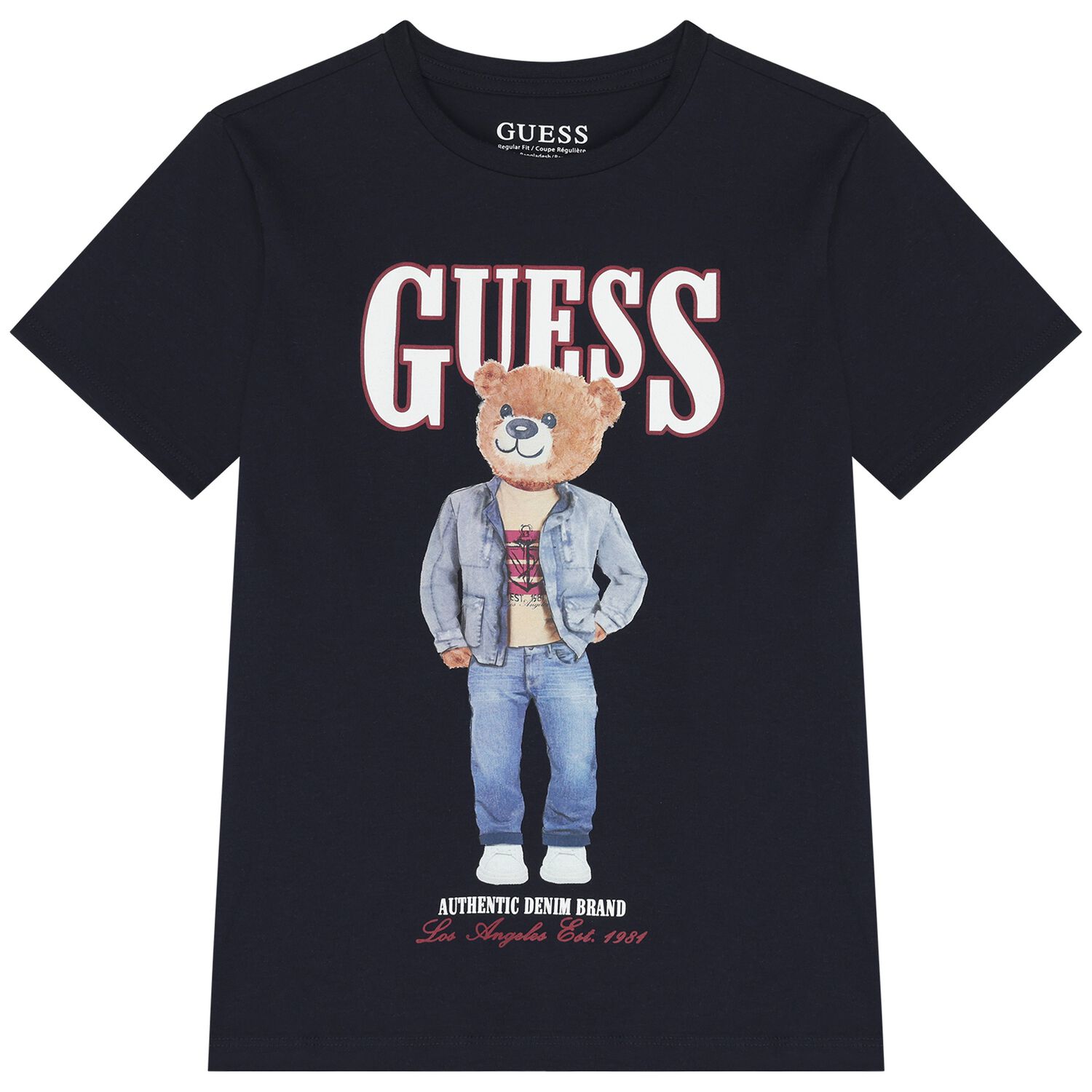 Boys Navy Blue Teddy Bear Logo T-Shirt, 4, hi-res