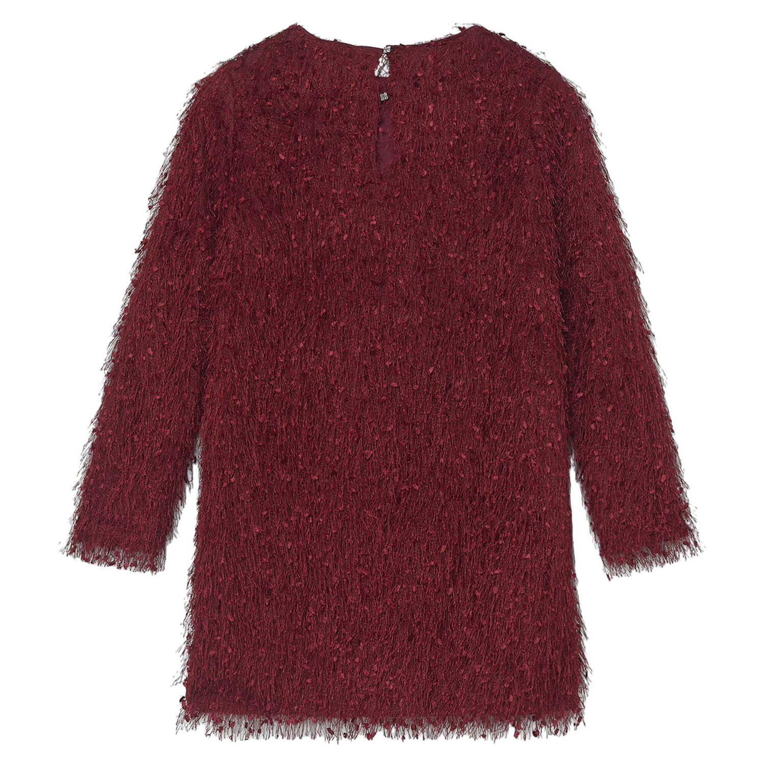 Girls Burgundy Metallic Fringed Dress, 3, hi-res