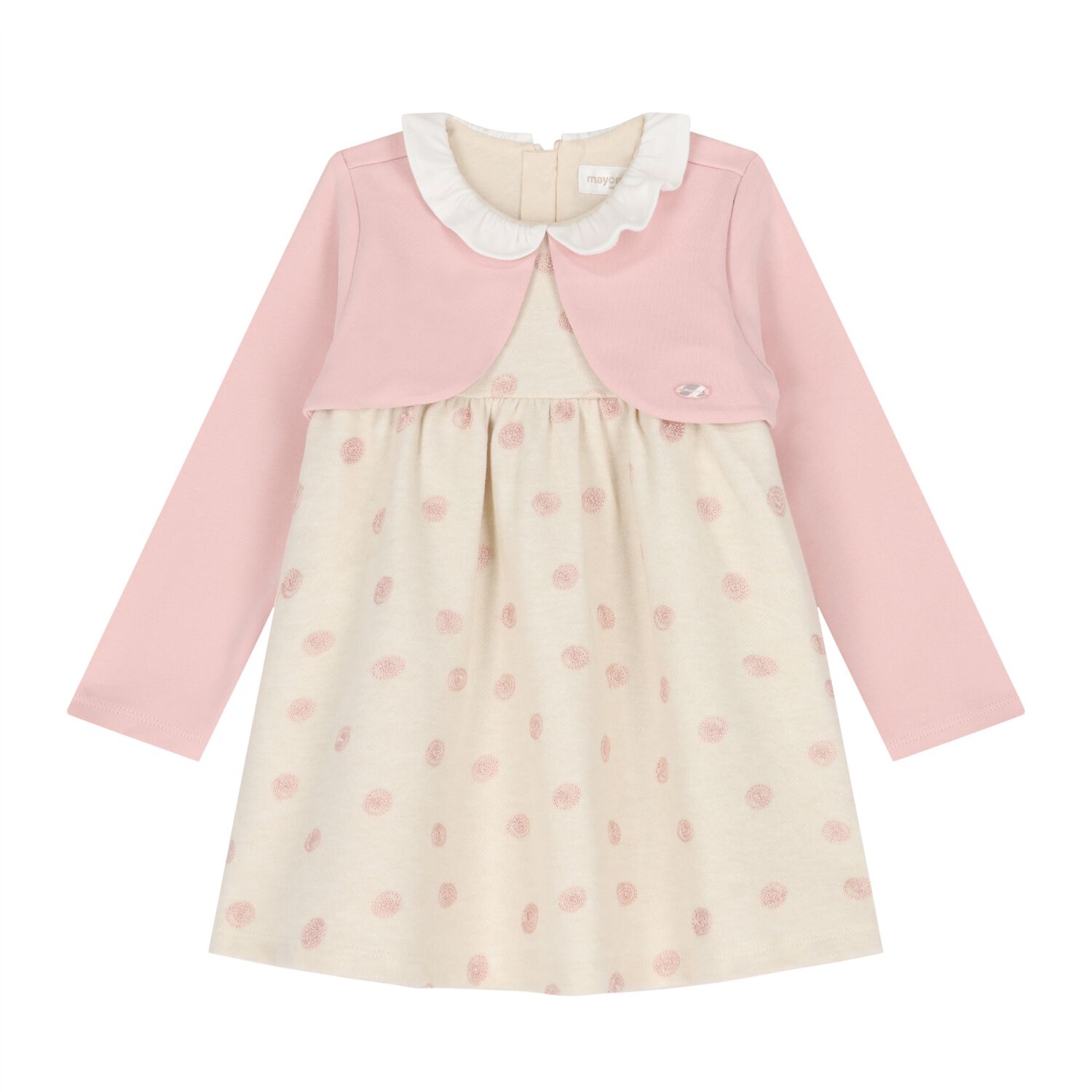 Baby Girls Pink & Beige Embroidered Dress, 1, hi-res