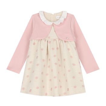 Baby Girls Pink & Beige Embroidered Dress