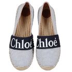 Girls White & Blue Striped Logo Espadrilles, 1, hi-res