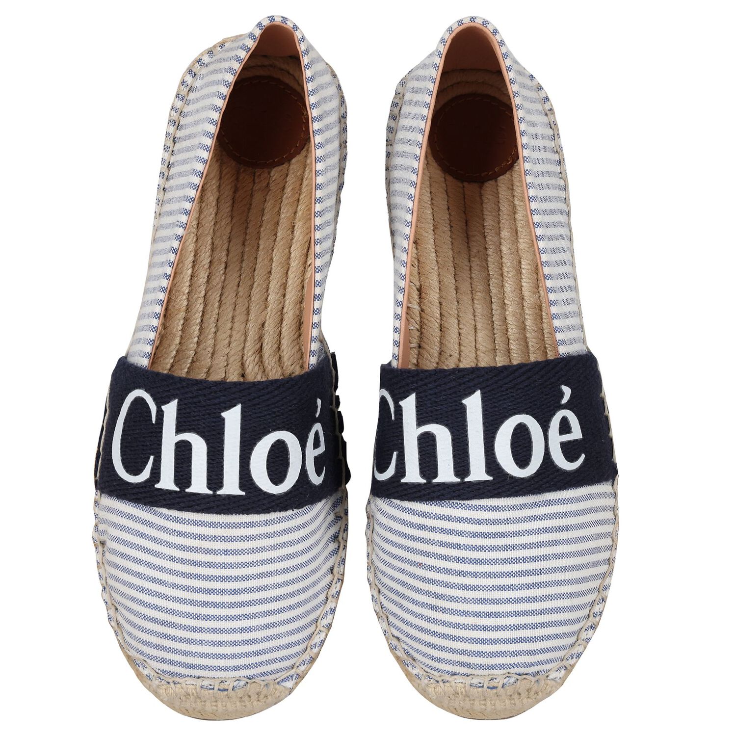 Girls White & Blue Striped Logo Espadrilles, 1, hi-res image number null