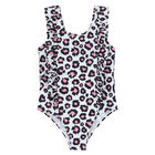 Girls White Leopard Swimsuit, 1, hi-res