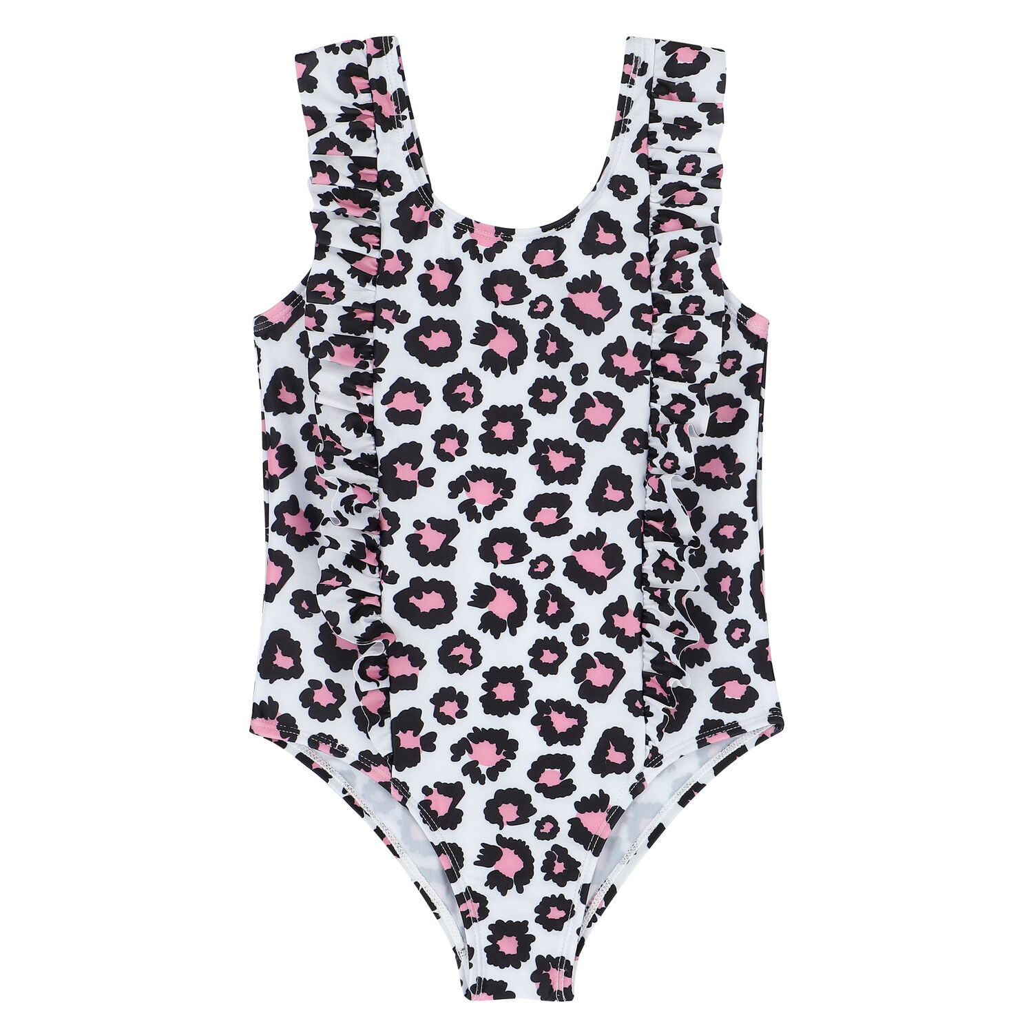 Girls White Leopard Swimsuit, 1, hi-res