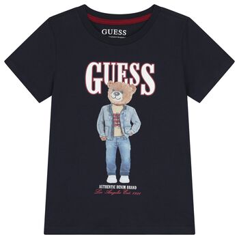 Boys Navy Blue Teddy Bear Logo T-Shirt