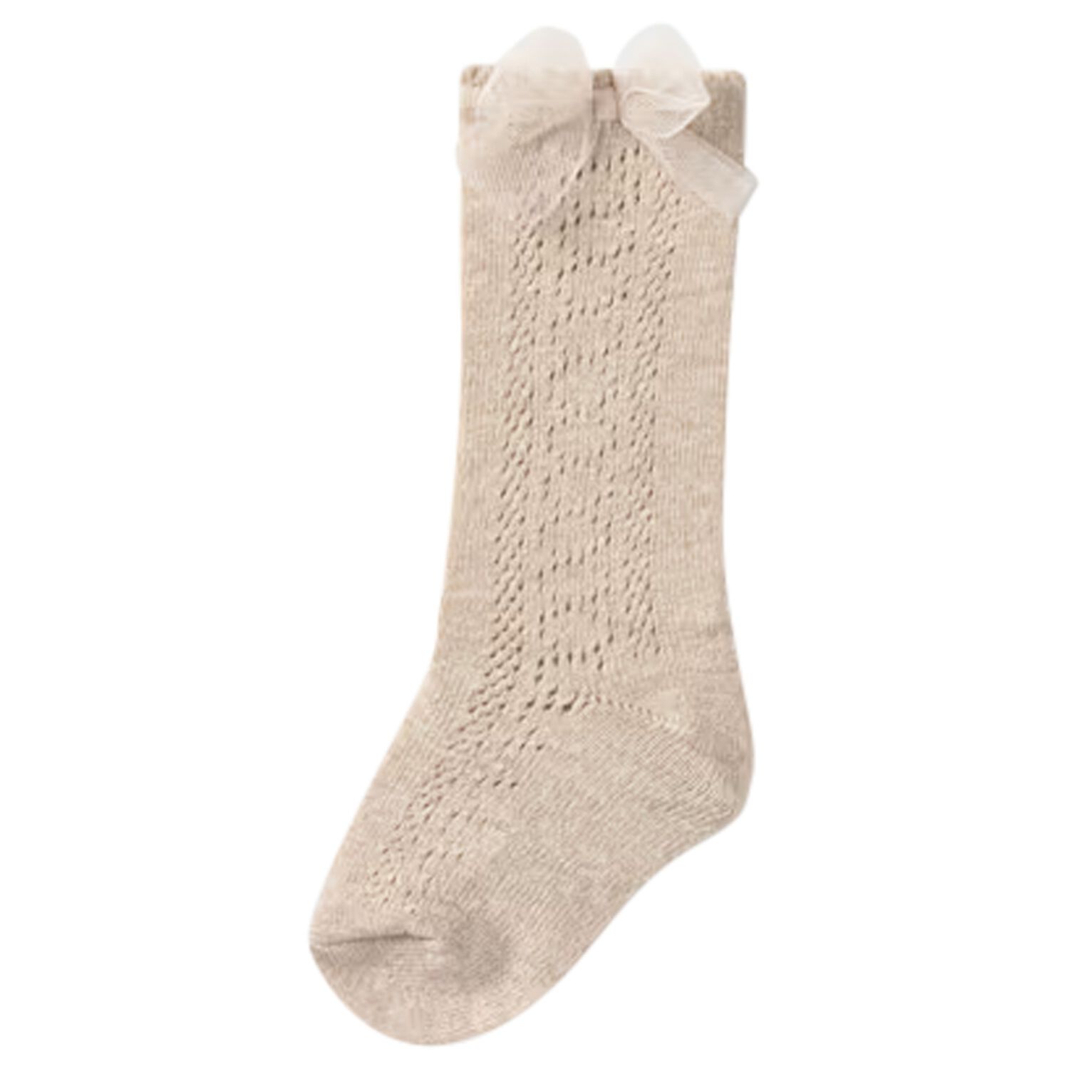 Younger Girls Beige Knitted Bow Socks, 2, hi-res