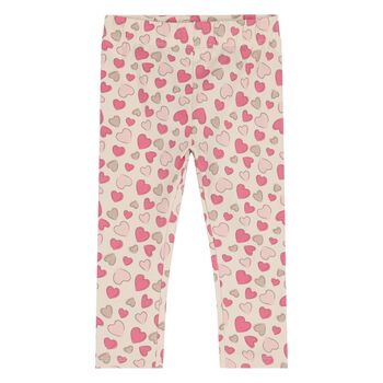 Younger Girls Beige Heart Leggings