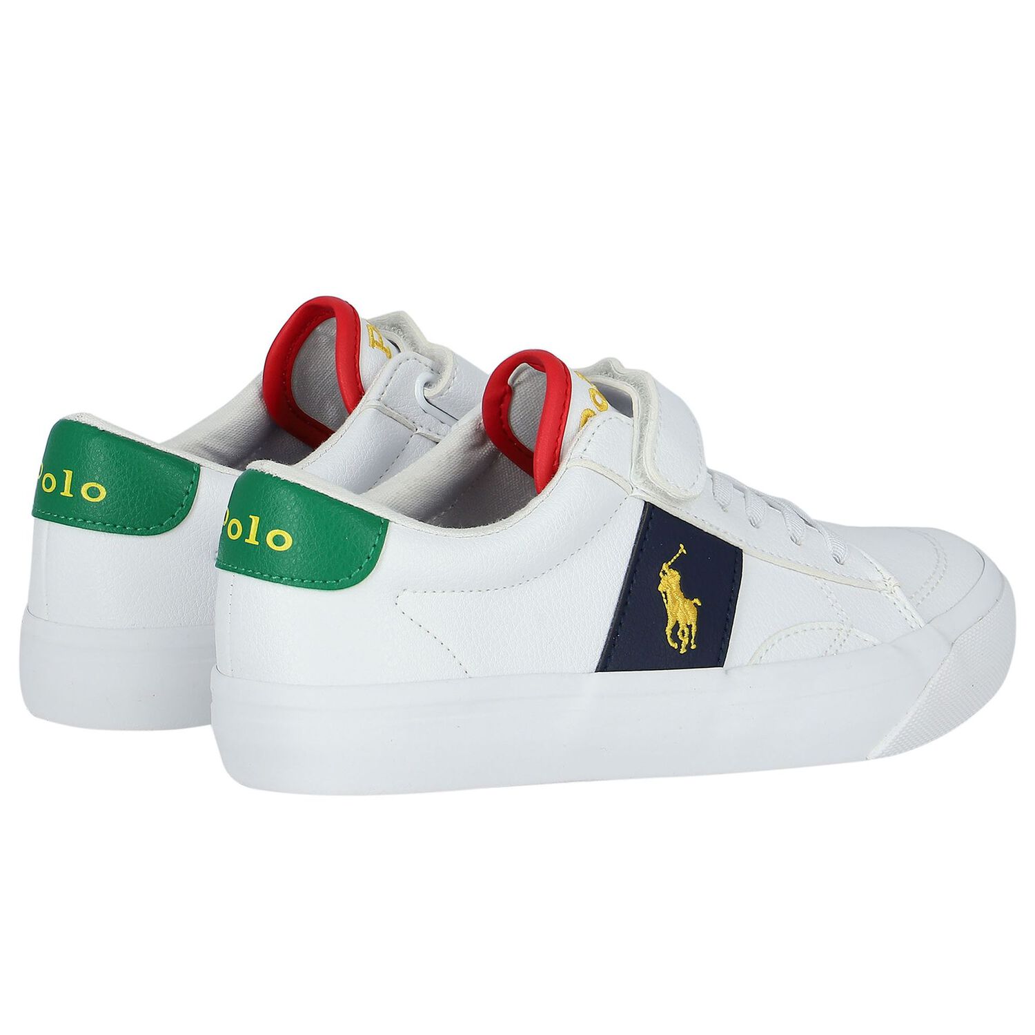 Boys White & Navy Blue Logo Trainers, 1, hi-res